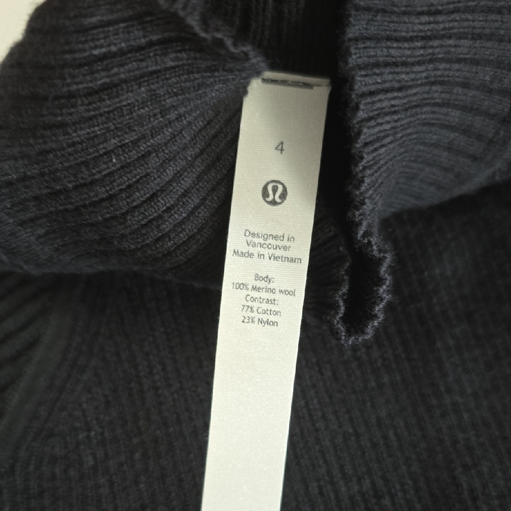 NWT Lululemon Women Black Merino Wool Mock Neck Thermo Knit Ribbed Pullover Sz 4 - Picture 9 of 14